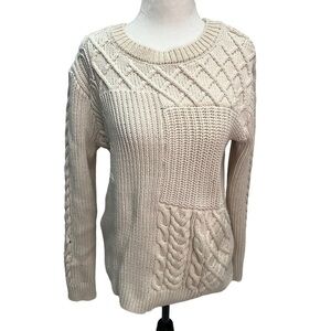 yaya Cotton Beige Multi-Textured Pullover Sweater Size M